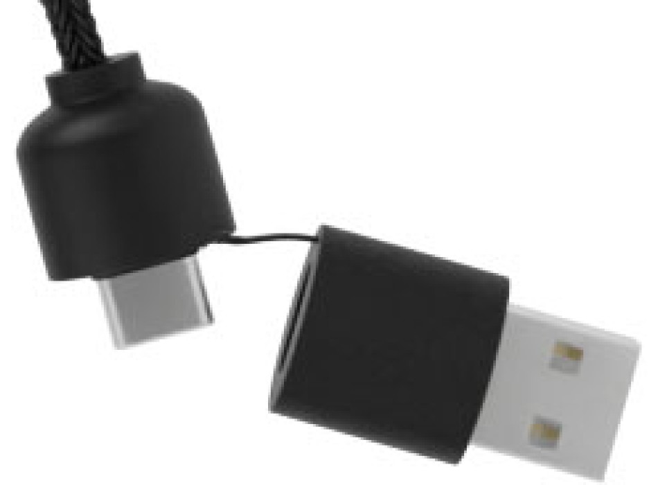 Cavo di ricarica 5 in 1 in rPET riciclato con logo luminoso e custodia quadrata in legno SCX.design C38