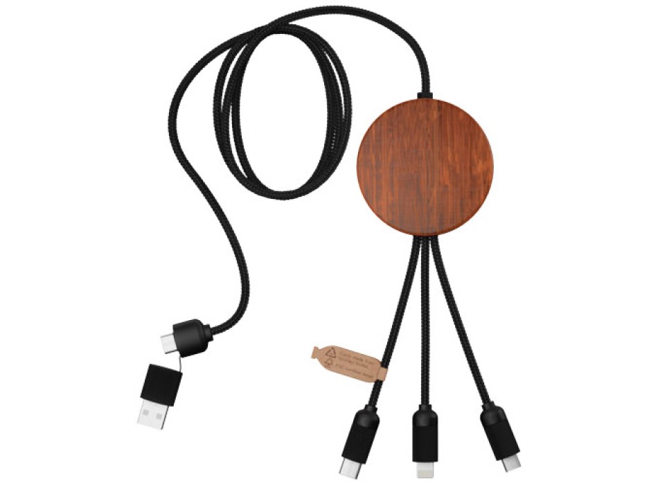 Cavo di ricarica 5 in 1 in rPET riciclato con logo luminoso e stazione di ricarica da 10 W SCX.design C40