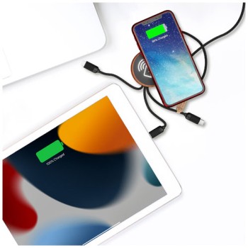 Cavo di ricarica 5 in 1 in rPET riciclato con logo luminoso e stazione di ricarica da 10 W SCX.design C40