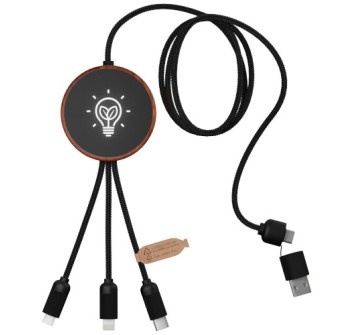 Cavo di ricarica 5 in 1 in rPET riciclato con logo luminoso e stazione di ricarica da 10 W SCX.design C40