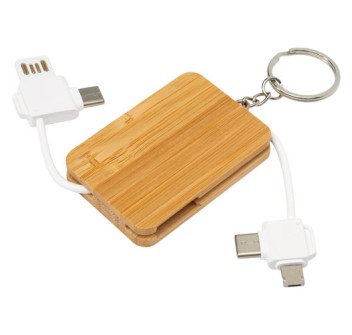 Cavo di ricarica con portachiavi in bambù 6 in 1 retrattile Reel