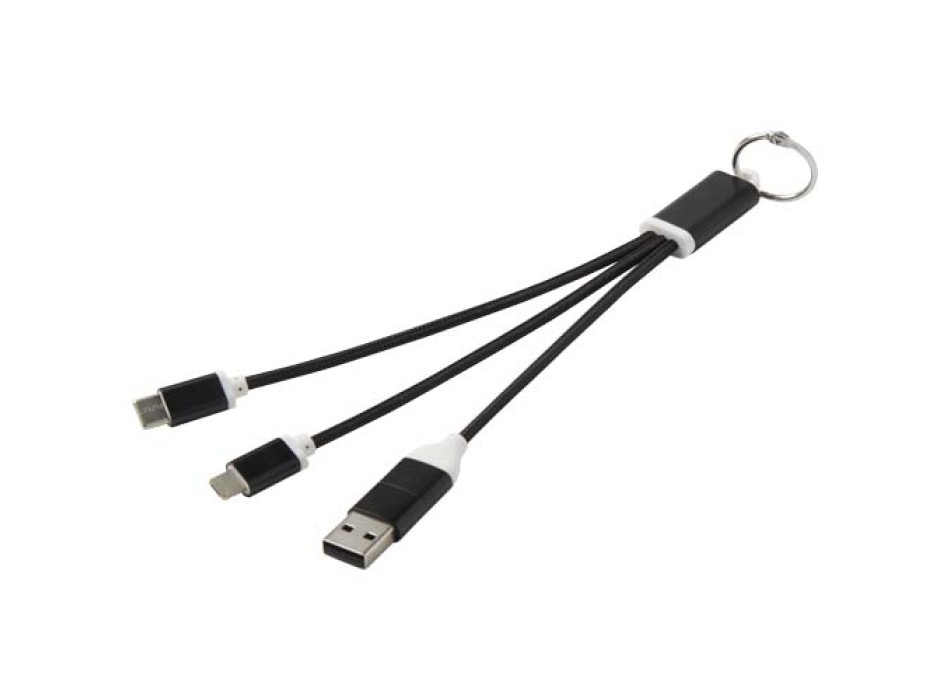Cavo di ricarica in alluminio riciclato 4 in 1 con portachiavi Metal