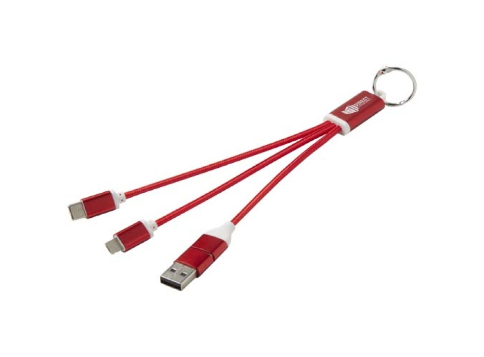Cavo di ricarica in alluminio riciclato 4 in 1 con portachiavi Metal