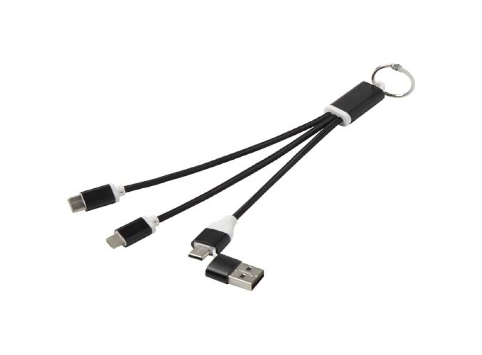 Cavo di ricarica in alluminio riciclato 4 in 1 con portachiavi Metal