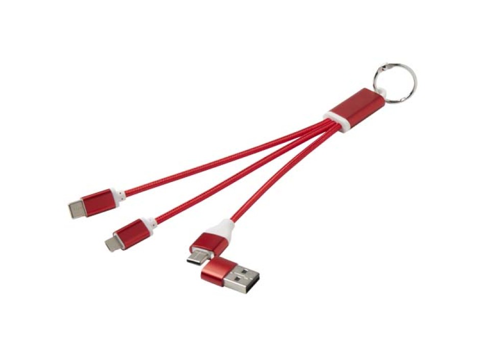 Cavo di ricarica in alluminio riciclato 4 in 1 con portachiavi Metal