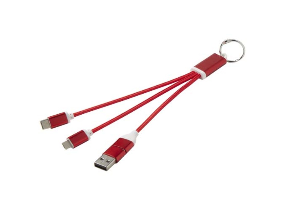 Cavo di ricarica in alluminio riciclato 4 in 1 con portachiavi Metal