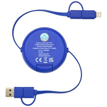 Cavo retrattile 5 in 1 da 100 cm in plastica riciclata e alluminio per la sincronizzazione dei dati e la ricarica rapida da 45 W Alasia