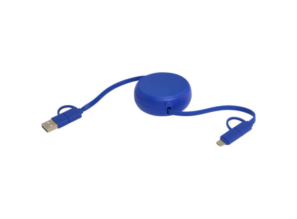 Cavo retrattile 5 in 1 da 100 cm in plastica riciclata e alluminio per la sincronizzazione dei dati e la ricarica rapida da 45 W Alasia