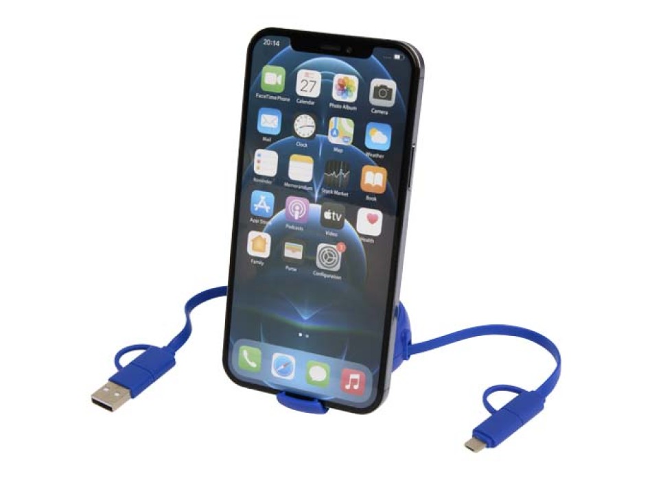 Cavo retrattile 5 in 1 da 100 cm in plastica riciclata e alluminio per la sincronizzazione dei dati e la ricarica rapida da 45 W Alasia