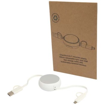 Cavo retrattile 5 in 1 da 100 cm in plastica riciclata e alluminio per la sincronizzazione dei dati e la ricarica rapida da 45 W Alasia