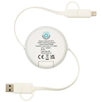Cavo retrattile 5 in 1 da 100 cm in plastica riciclata e alluminio per la sincronizzazione dei dati e la ricarica rapida da 45 W Alasia