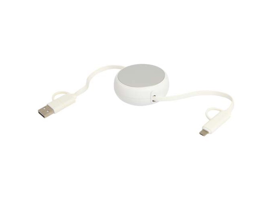 Cavo retrattile 5 in 1 da 100 cm in plastica riciclata e alluminio per la sincronizzazione dei dati e la ricarica rapida da 45 W Alasia