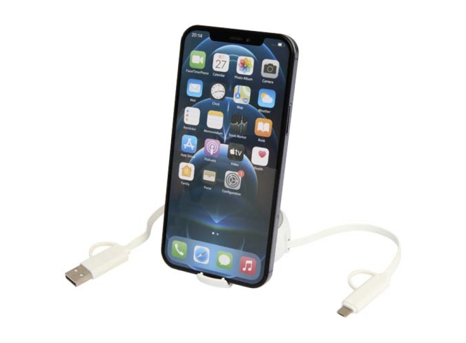 Cavo retrattile 5 in 1 da 100 cm in plastica riciclata e alluminio per la sincronizzazione dei dati e la ricarica rapida da 45 W Alasia