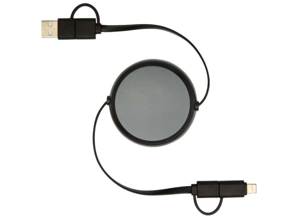 Cavo retrattile 5 in 1 da 100 cm in plastica riciclata e alluminio per la sincronizzazione dei dati e la ricarica rapida da 45 W Alasia