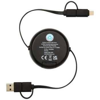 Cavo retrattile 5 in 1 da 100 cm in plastica riciclata e alluminio per la sincronizzazione dei dati e la ricarica rapida da 45 W Alasia