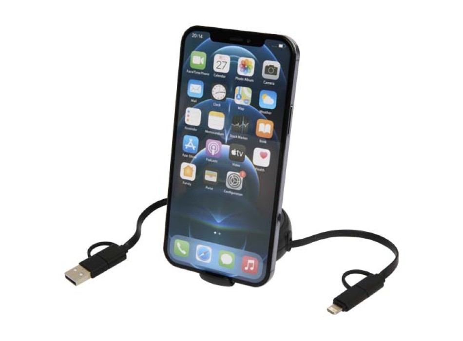 Cavo retrattile 5 in 1 da 100 cm in plastica riciclata e alluminio per la sincronizzazione dei dati e la ricarica rapida da 45 W Alasia