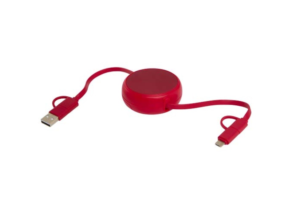 Cavo retrattile 5 in 1 da 100 cm in plastica riciclata e alluminio per la sincronizzazione dei dati e la ricarica rapida da 45 W Alasia