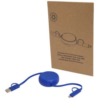 Cavo retrattile 5 in 1 da 100 cm in plastica riciclata e alluminio per la sincronizzazione dei dati e la ricarica rapida da 45 W Alasia