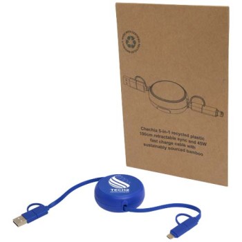 Cavo retrattile 5 in 1 da 100 cm in plastica riciclata e alluminio per la sincronizzazione dei dati e la ricarica rapida da 45 W Alasia