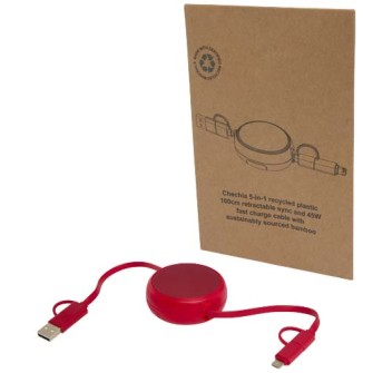 Cavo retrattile 5 in 1 da 100 cm in plastica riciclata e alluminio per la sincronizzazione dei dati e la ricarica rapida da 45 W Alasia