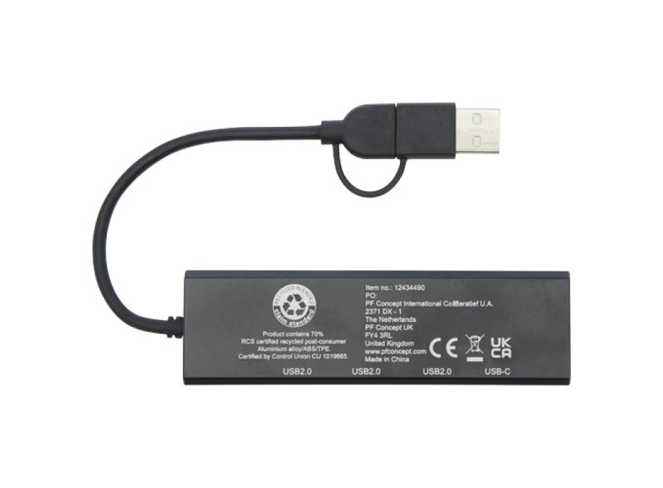 Hub USB 2.0 in alluminio riciclato RCS Rise