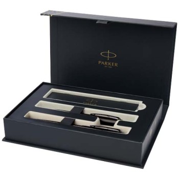 Parker set penna a sfera e penna roller acromatiche in confezione regalo IM (inchiostro nero/blu)