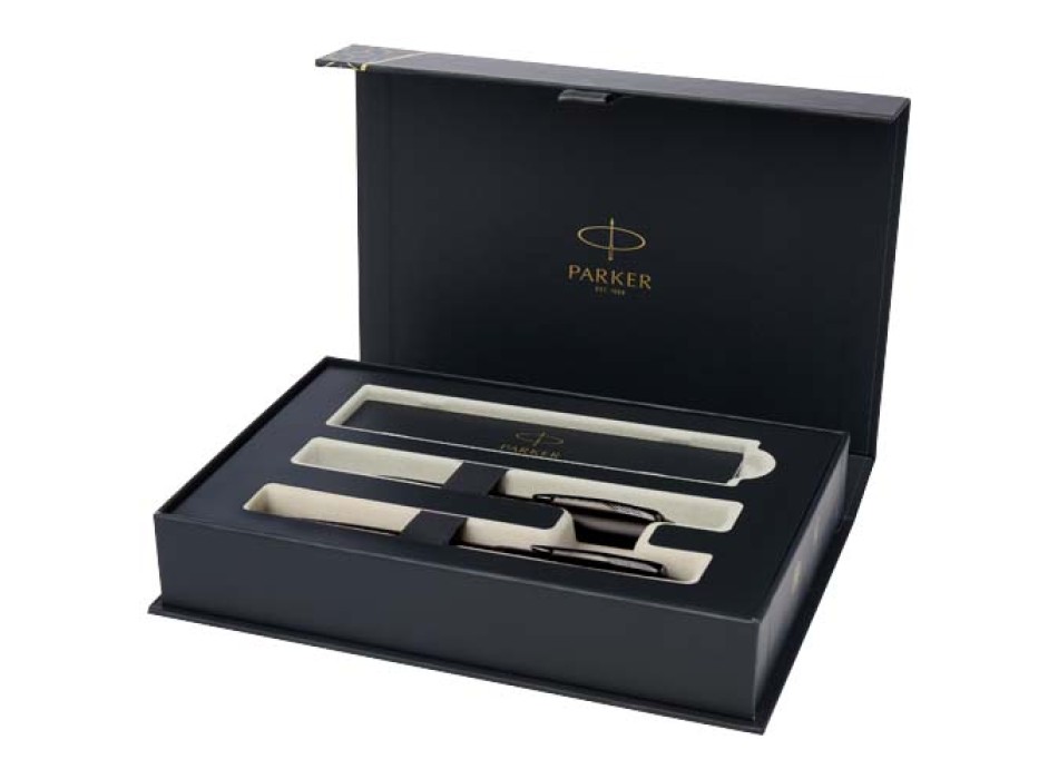 Parker set penna a sfera e penna roller acromatiche in confezione regalo IM (inchiostro nero/blu)