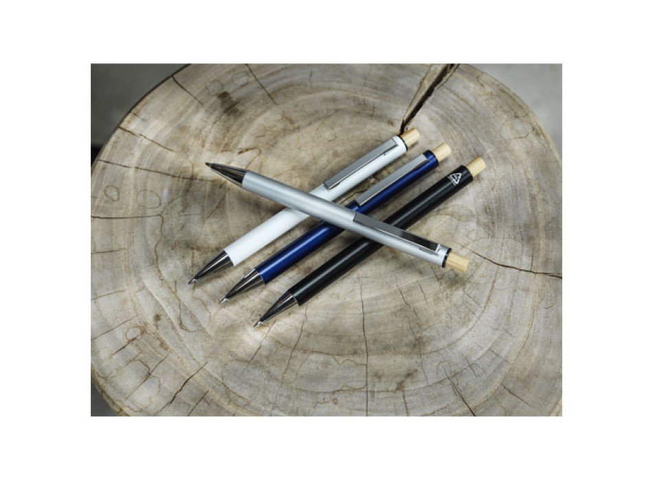 Penna a sfera in alluminio riciclato Cyrus (inchiostro blu)