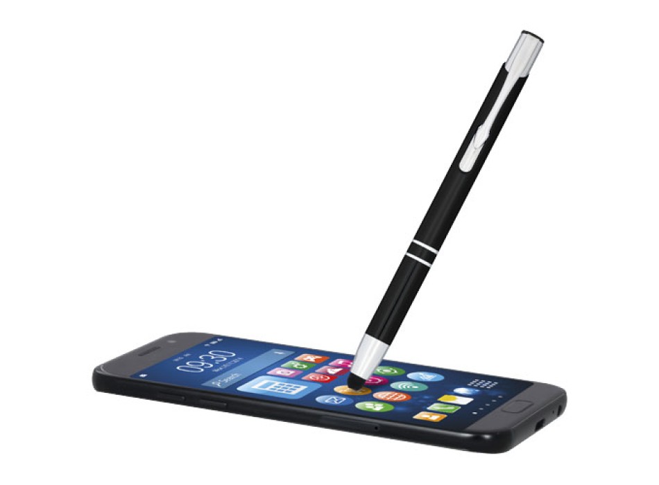 Penna a sfera metallica con stylus Moneta (inchiostro blu)