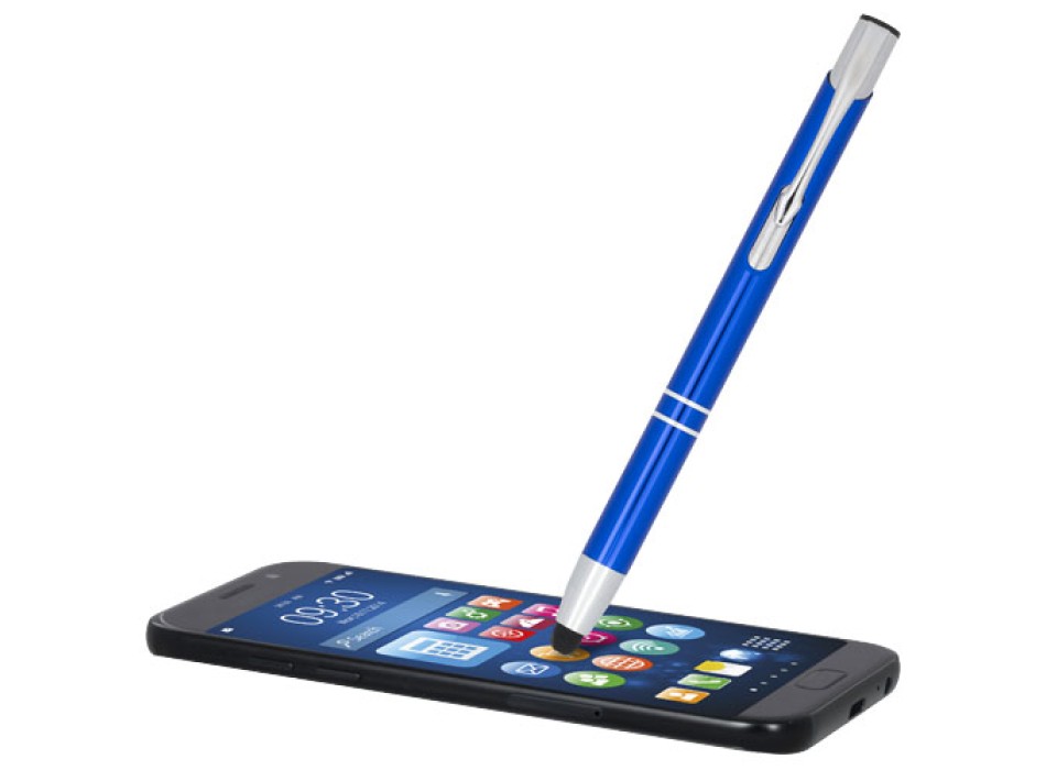 Penna a sfera metallica con stylus Moneta (inchiostro blu)