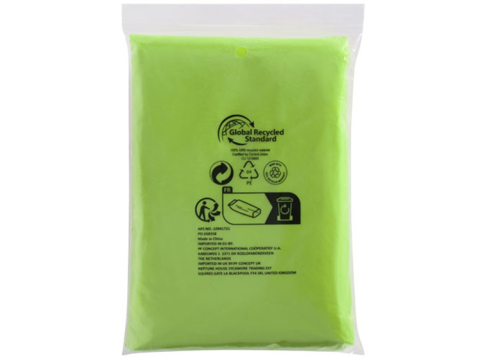 Poncho impermeabile monouso in materiale riciclato certificato GRS con custodia Mayan 