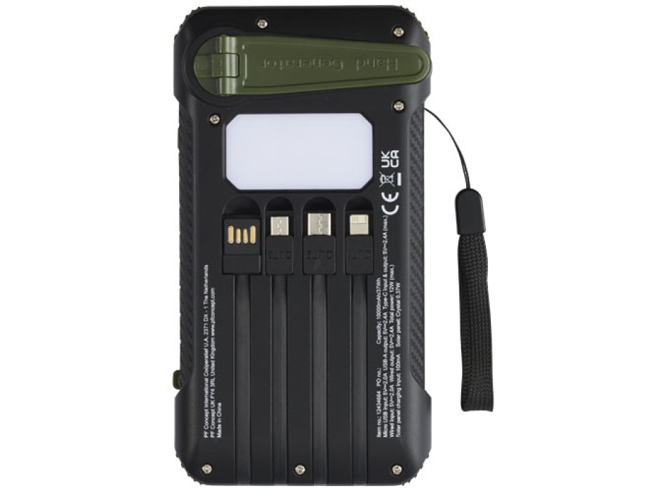 Power bank a dinamo solare in plastica riciclata RCS da 10.000 mAh Soldy 