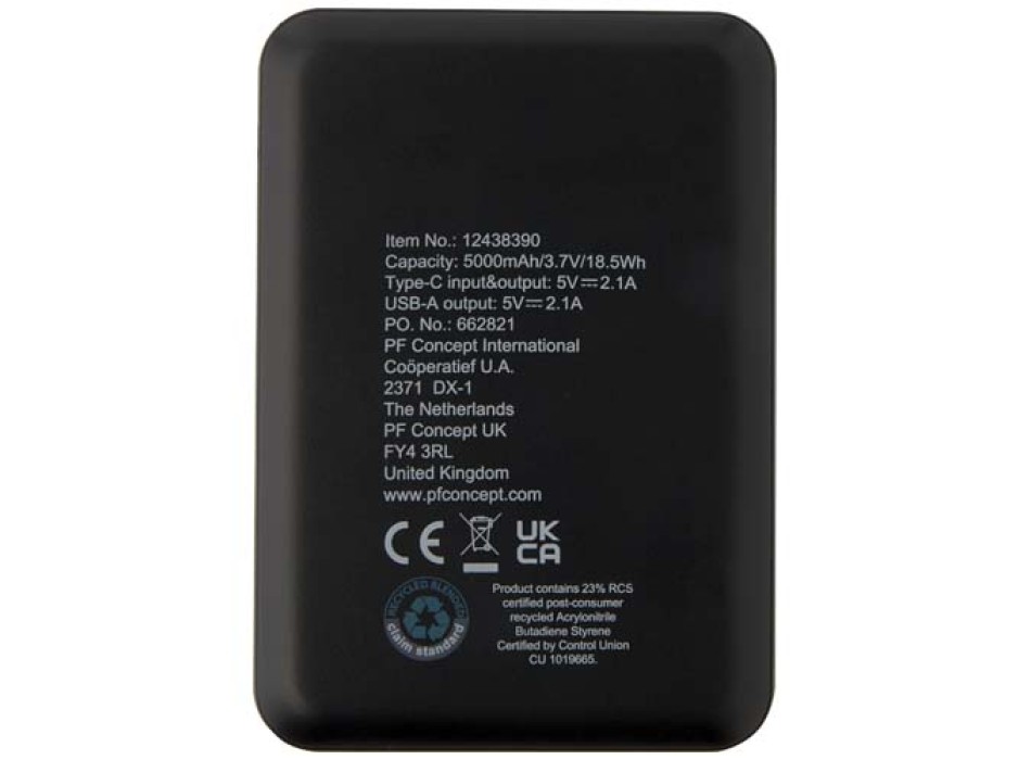 Power bank da 5000 mAh di Tipo C in plastica riciclata Asama