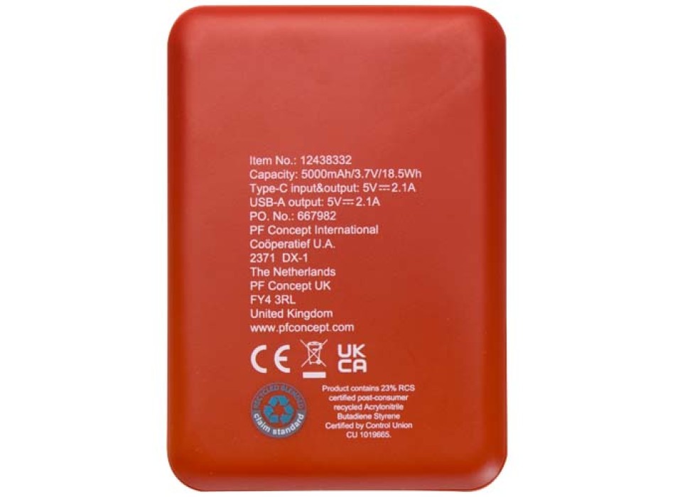 Power bank da 5000 mAh di Tipo C in plastica riciclata Asama