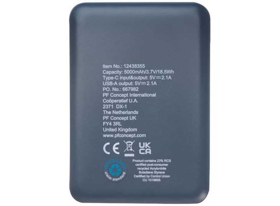 Power bank da 5000 mAh di Tipo C in plastica riciclata Asama