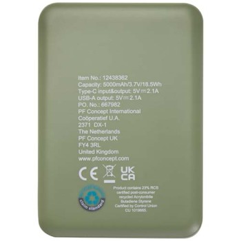 Power bank da 5000 mAh di Tipo C in plastica riciclata Asama