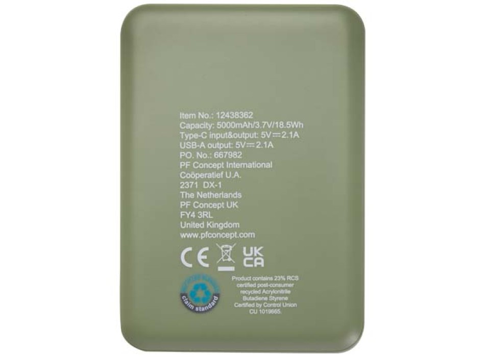 Power bank da 5000 mAh di Tipo C in plastica riciclata Asama