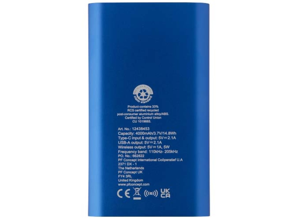 Power bank wireless da 4000 mAh Type C in alluminio riciclato Juice 