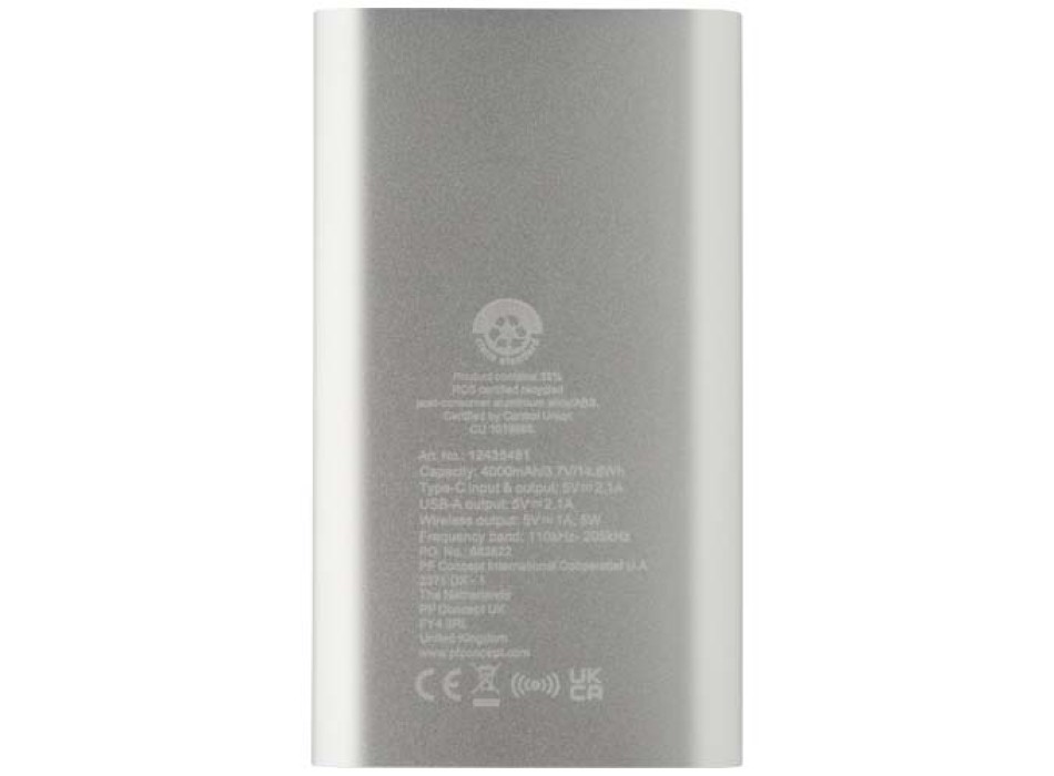 Power bank wireless da 4000 mAh Type C in alluminio riciclato Juice 
