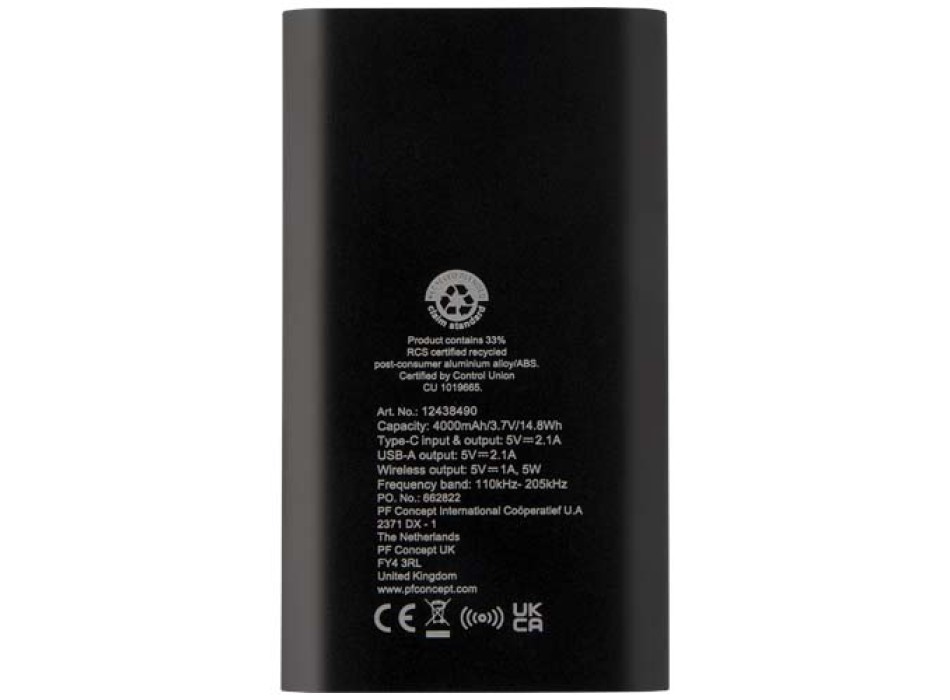 Power bank wireless da 4000 mAh Type C in alluminio riciclato Juice 