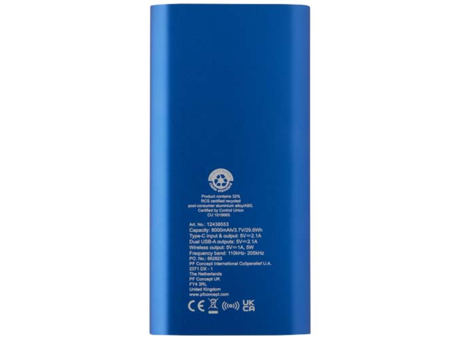 Power bank wireless da 8000 mAh Type C in alluminio riciclato Juice