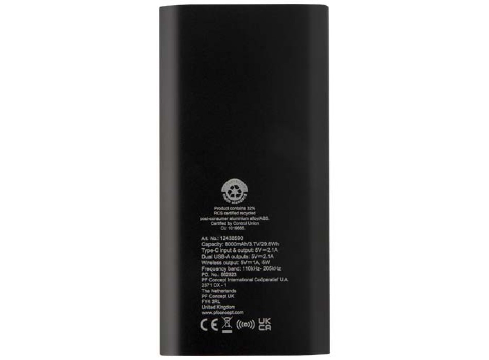 Power bank wireless da 8000 mAh Type C in alluminio riciclato Juice