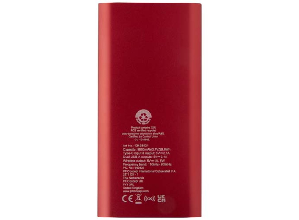 Power bank wireless da 8000 mAh Type C in alluminio riciclato Juice