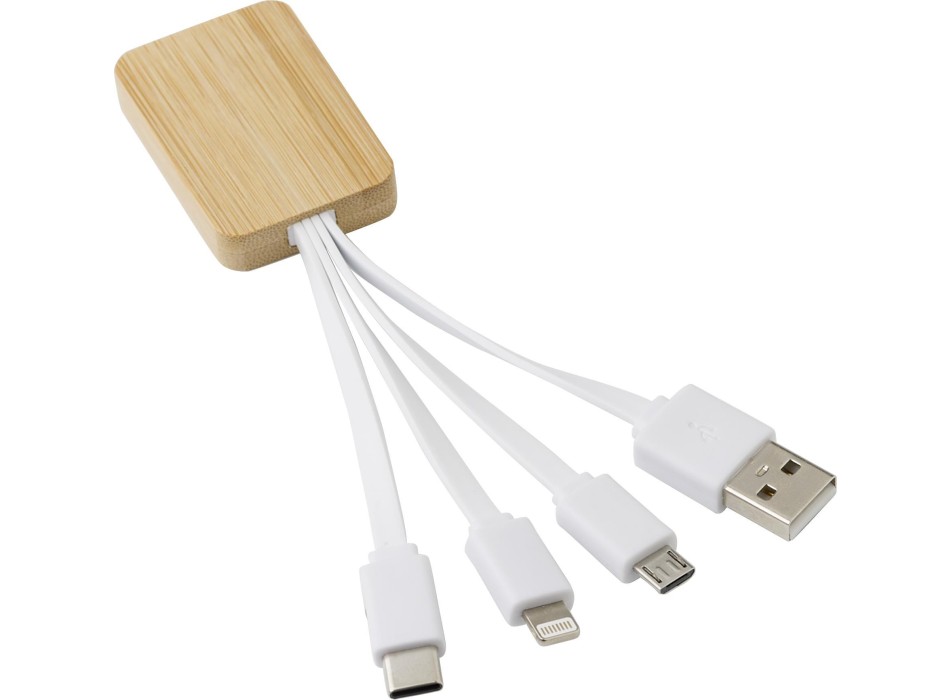 Set cavi per la ricarica 3 in 1 in bamboo Brandan