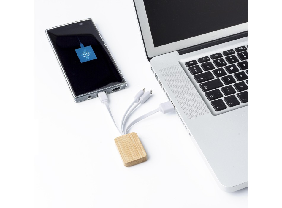 Set cavi per la ricarica 3 in 1 in bamboo Brandan