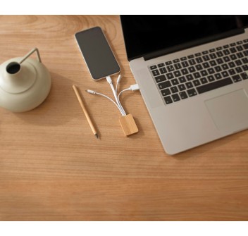 Set cavi per la ricarica 3 in 1 in bamboo Brandan