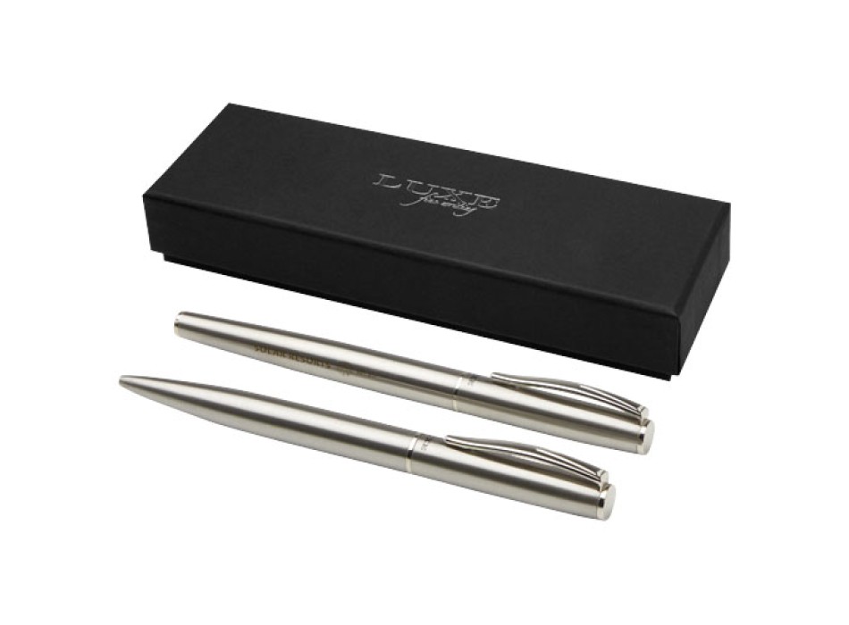 Set con penna a sfera e penna roller in acciaio inossidabile riciclato Didimis (inchiostro nero)