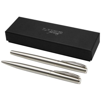 Set con penna a sfera e penna roller in acciaio inossidabile riciclato Didimis (inchiostro nero)