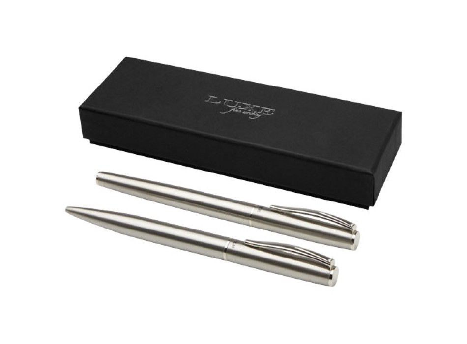 Set con penna a sfera e penna roller in acciaio inossidabile riciclato Didimis (inchiostro nero)