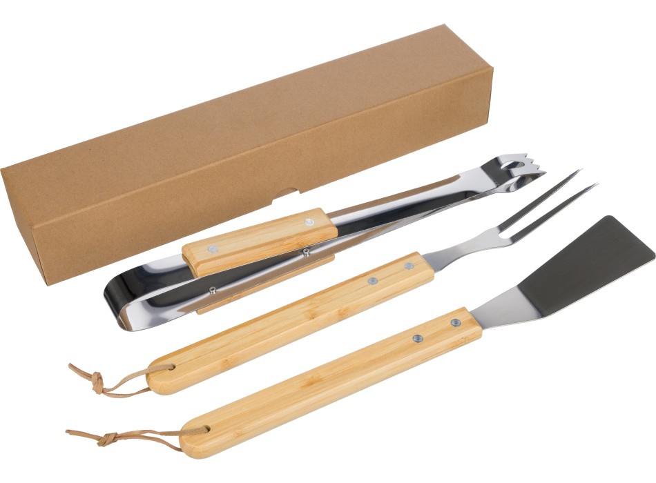 Set da barbecue Kaitlyn | Acciaio inox | 3 pz | Manici in legno